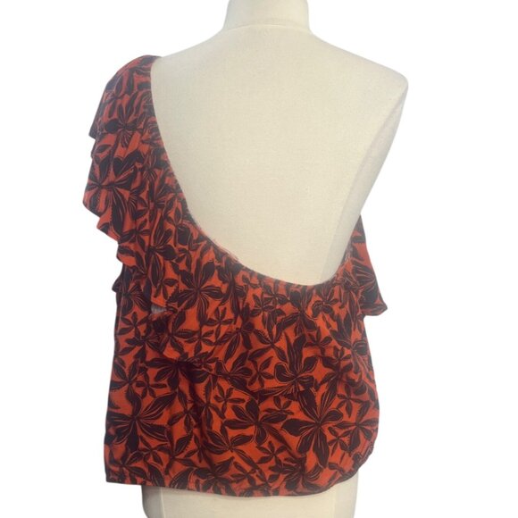 Ava & Viv Floral One Shoulder Top Womens 3X Orange Black New Ruffle - Picture 2 of 6